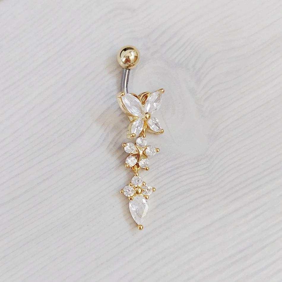 G23titan CZ Zircon Butterfly Dangle Belly Button Ring 14G Titanium Barbell Navel Bar Body Piercing Jewelry Women Sex Accessories