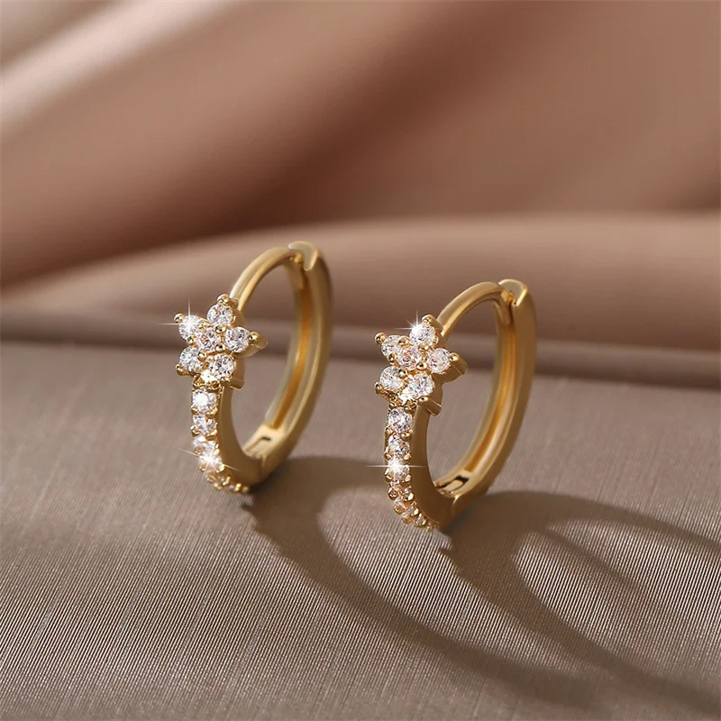 Fashion Stainless Steel Zircon Star Hoops Earrings For Women Vintage Crystal Zirconia Circle Earrings Punk Unisex Rock Jewelry