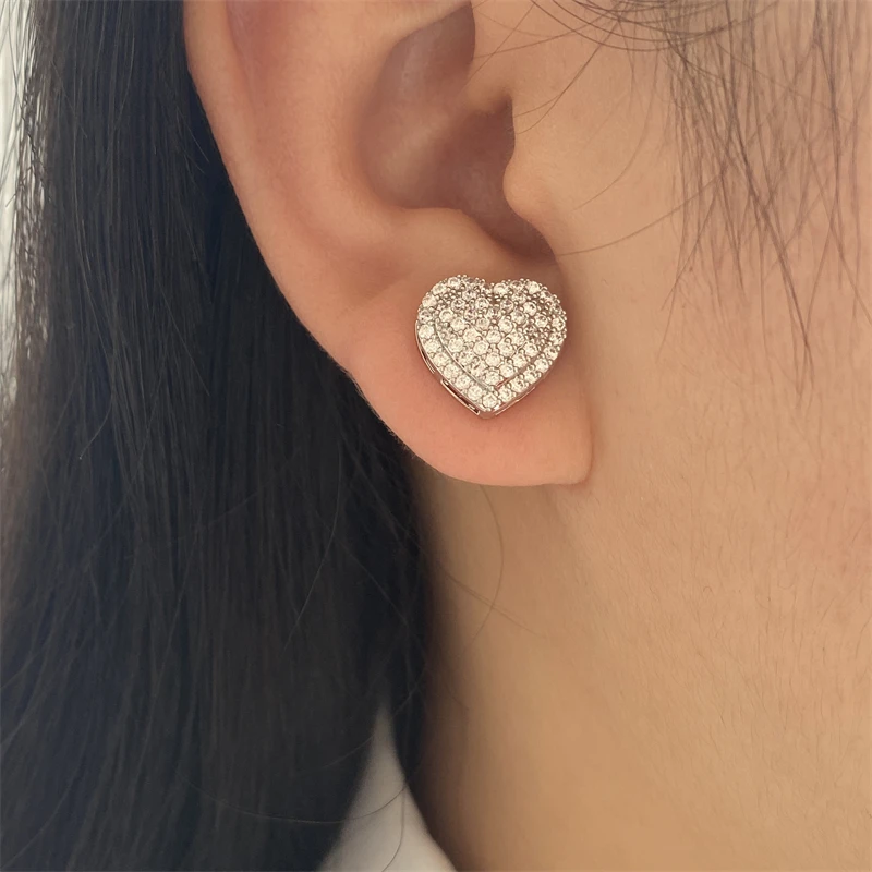 ZAKOL Loving Heart Zirconia Stud Earrings For Women Girls Silver Color Metal Crystal Ears Accessories Wedding Jewelry Gifts