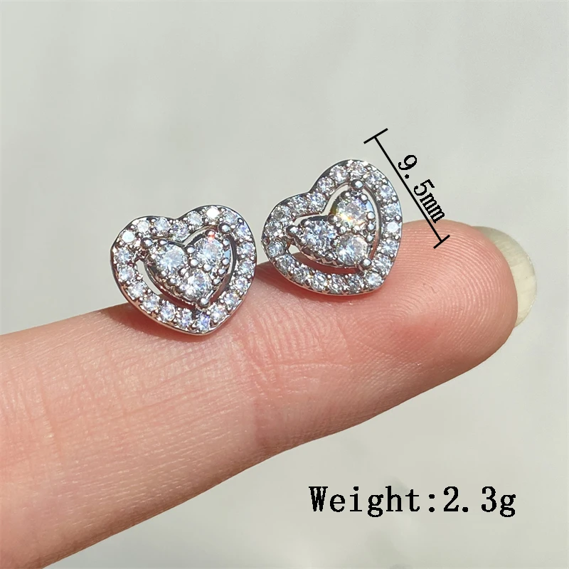 ZAKOL Loving Heart Zirconia Stud Earrings For Women Girls Silver Color Metal Crystal Ears Accessories Wedding Jewelry Gifts