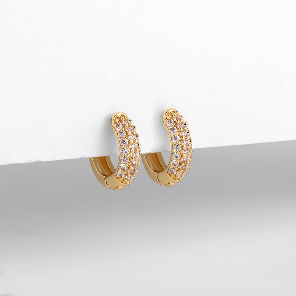 New Gold Plated Huggie Earrings with CZ Zircon Thin Ear Hoops Cartilage Earring for Women Round Minimal Earring Piercing Jewelry