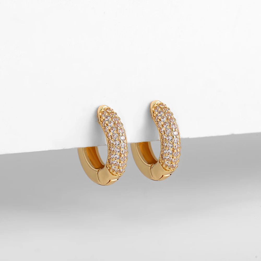 New Gold Plated Huggie Earrings with CZ Zircon Thin Ear Hoops Cartilage Earring for Women Round Minimal Earring Piercing Jewelry