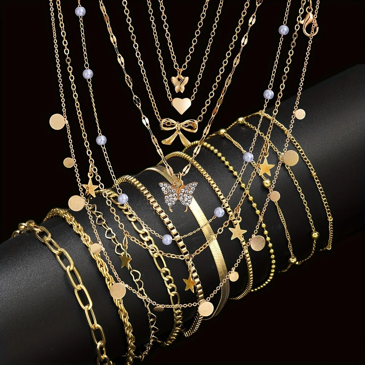 17pcs Fashion Minimalist Jewelry Set For Women Vintage Twist Snake Bone Heart Butterfly Star Pendant Necklace Bracelet Sets Gift