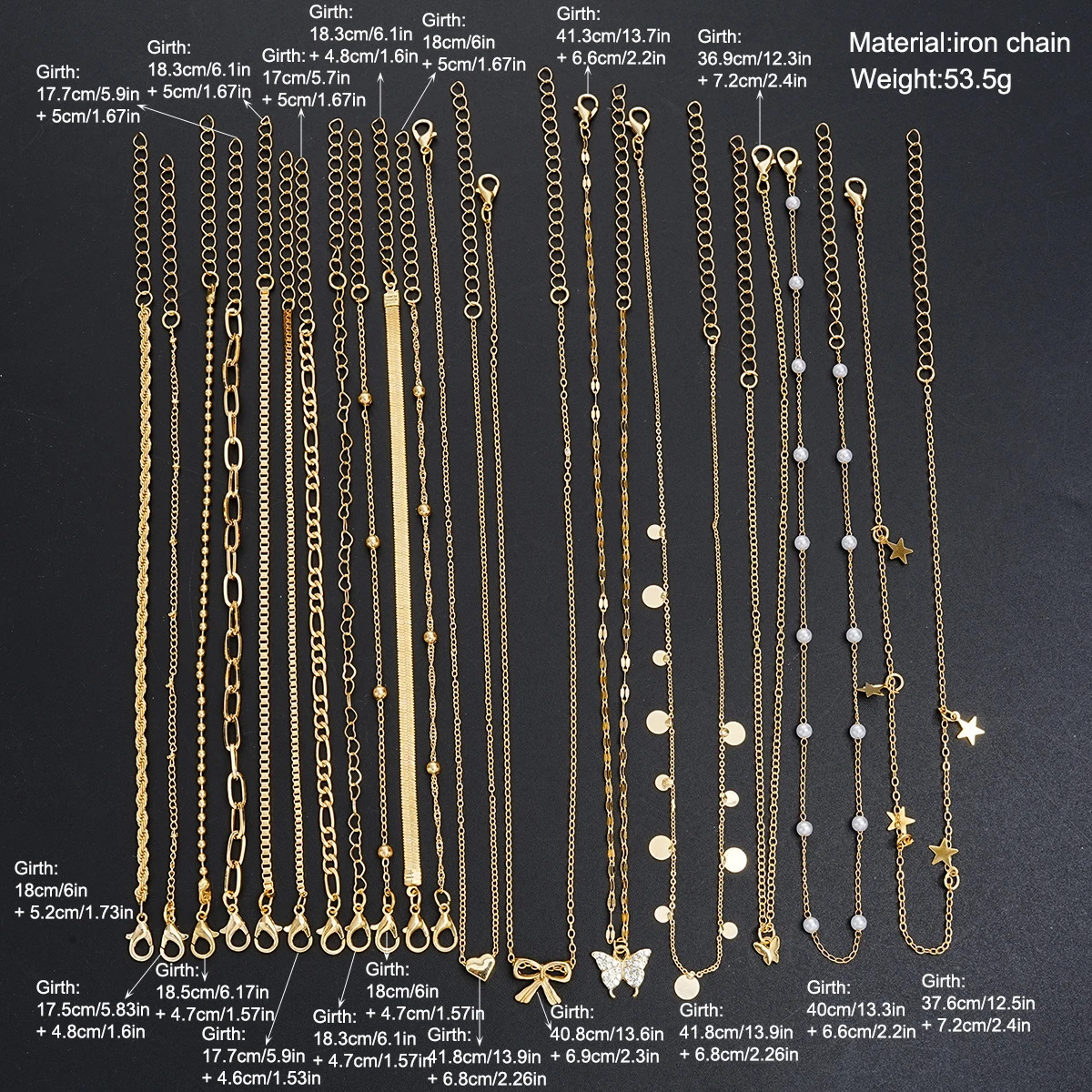 17pcs Fashion Minimalist Jewelry Set For Women Vintage Twist Snake Bone Heart Butterfly Star Pendant Necklace Bracelet Sets Gift