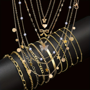 17pcs Fashion Minimalist Jewelry Set For Women Vintage Twist Snake Bone Heart Butterfly Star Pendant Necklace Bracelet Sets Gift