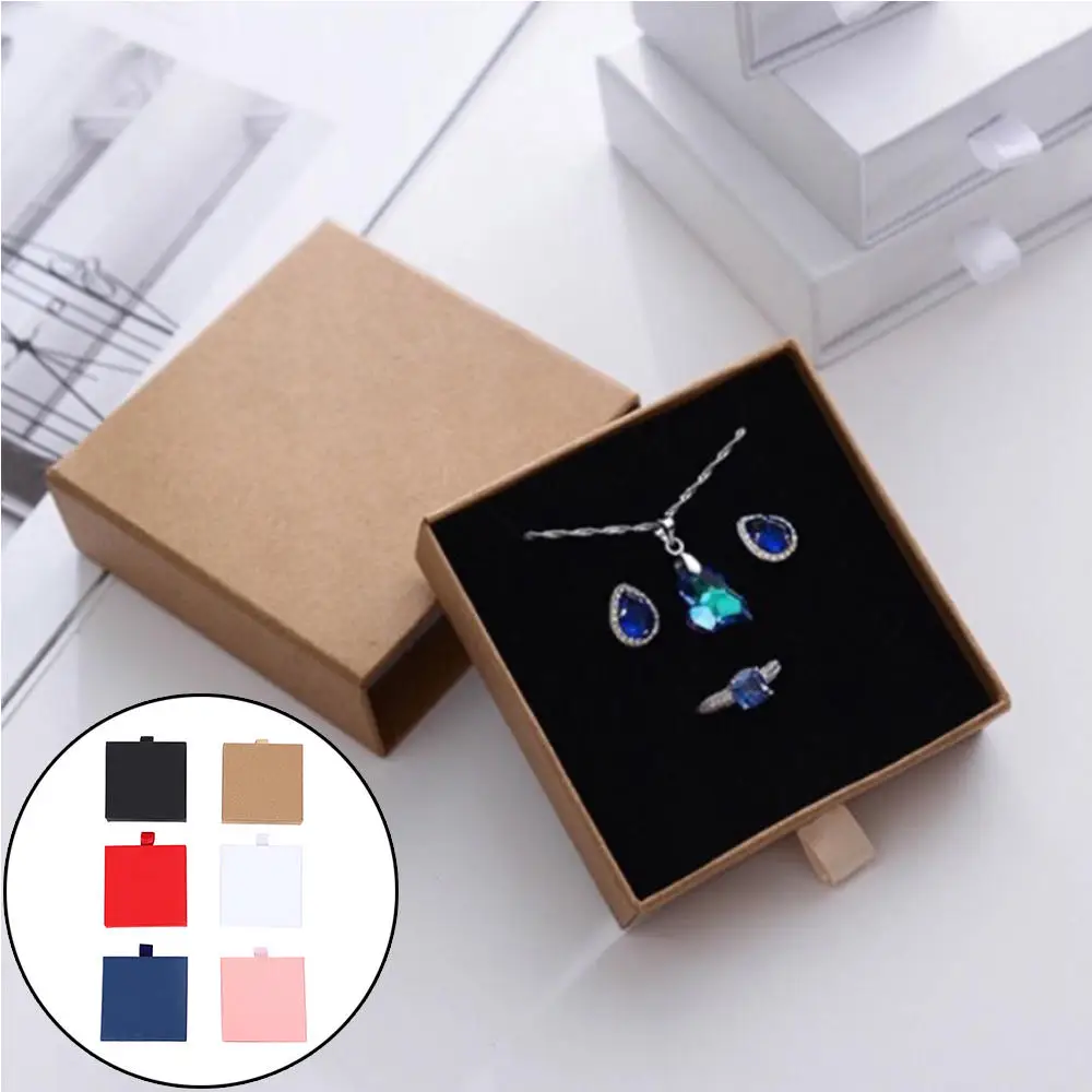 Thick Kraft Paper Drawer Jewelry Set Packaging Box Ring Necklace Bracelets Earring Gift Case Container With Sponge Inside