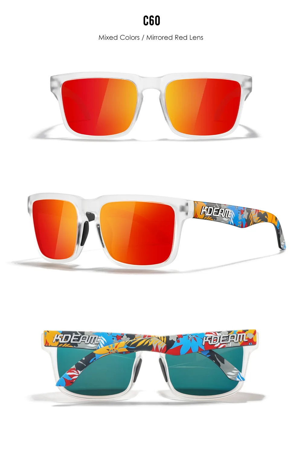 2025 Kdeam Polarized Sunglasses for Men Women Fashion Unisex Brand Trendy Outdoor Eyewear For Couple Mirror red lens