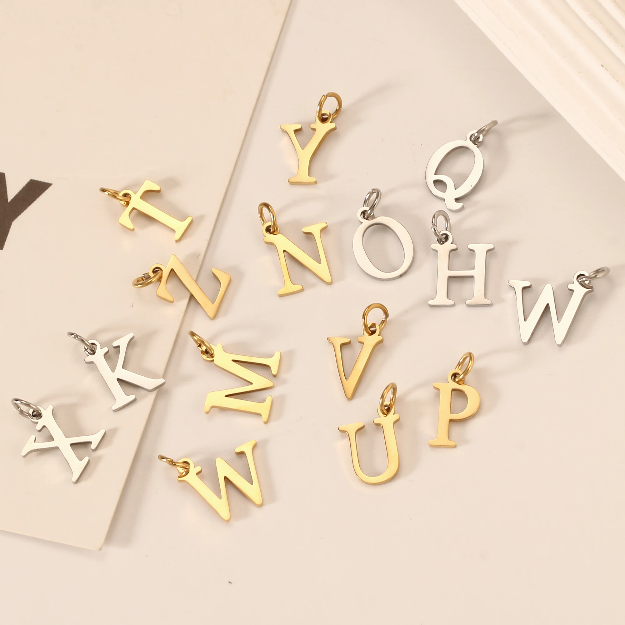 5Pcs Stainless Steel Initial Alphabet Charms Fadeless English Letter Pendant DIY Necklace Bracelet Gift Jewelry Making Supplies