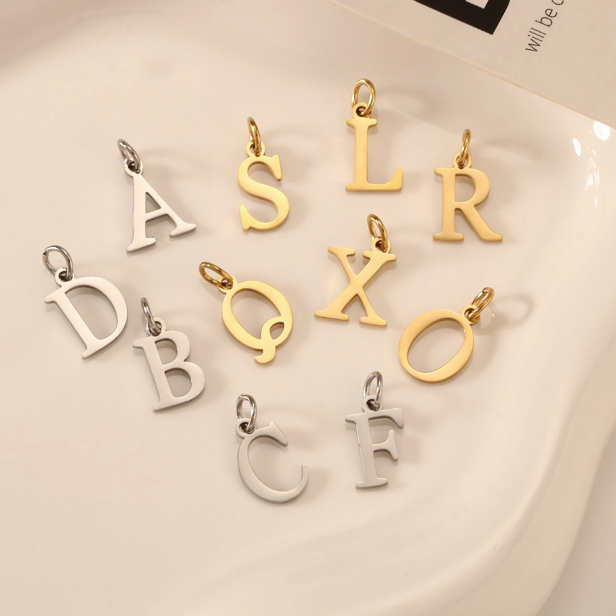 5Pcs Stainless Steel Initial Alphabet Charms Fadeless English Letter Pendant DIY Necklace Bracelet Gift Jewelry Making Supplies