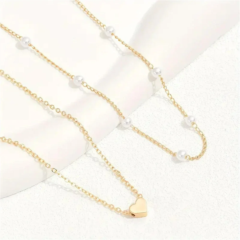 2025 New Women's Pearl Necklace Set 14K Gold Fashion Love Heart Pendant Waterproof Hypoallergenic Collarbone Neck Chain Jewelry