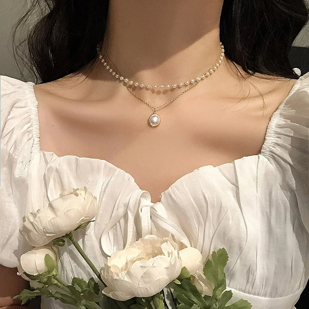 2025 New Women's Pearl Necklace Set 14K Gold Fashion Love Heart Pendant Waterproof Hypoallergenic Collarbone Neck Chain Jewelry