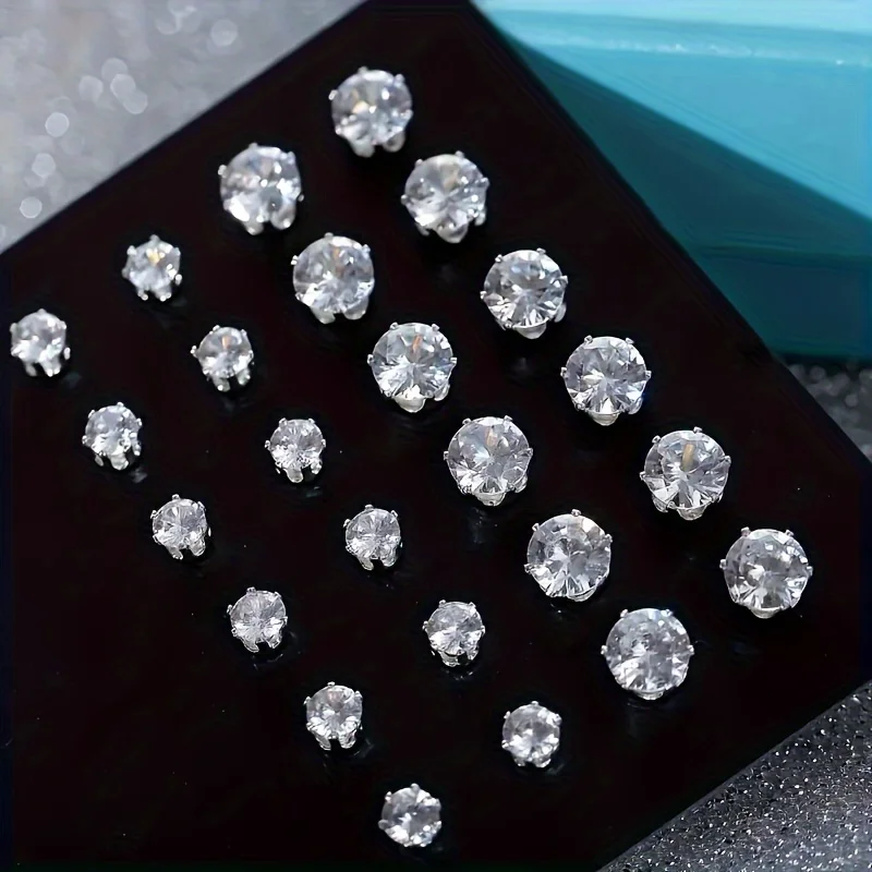 Simple, Elegant and Fashionable 48 Piece Zircon Earring Set, Women's Shiny Round and Square Cut, Stainless Steel Earrings Simple, Elegant and Fashionable 48 Piece Zircon Earring Set, Women's Shiny Round and Square Cut, Stainless Steel Earrings