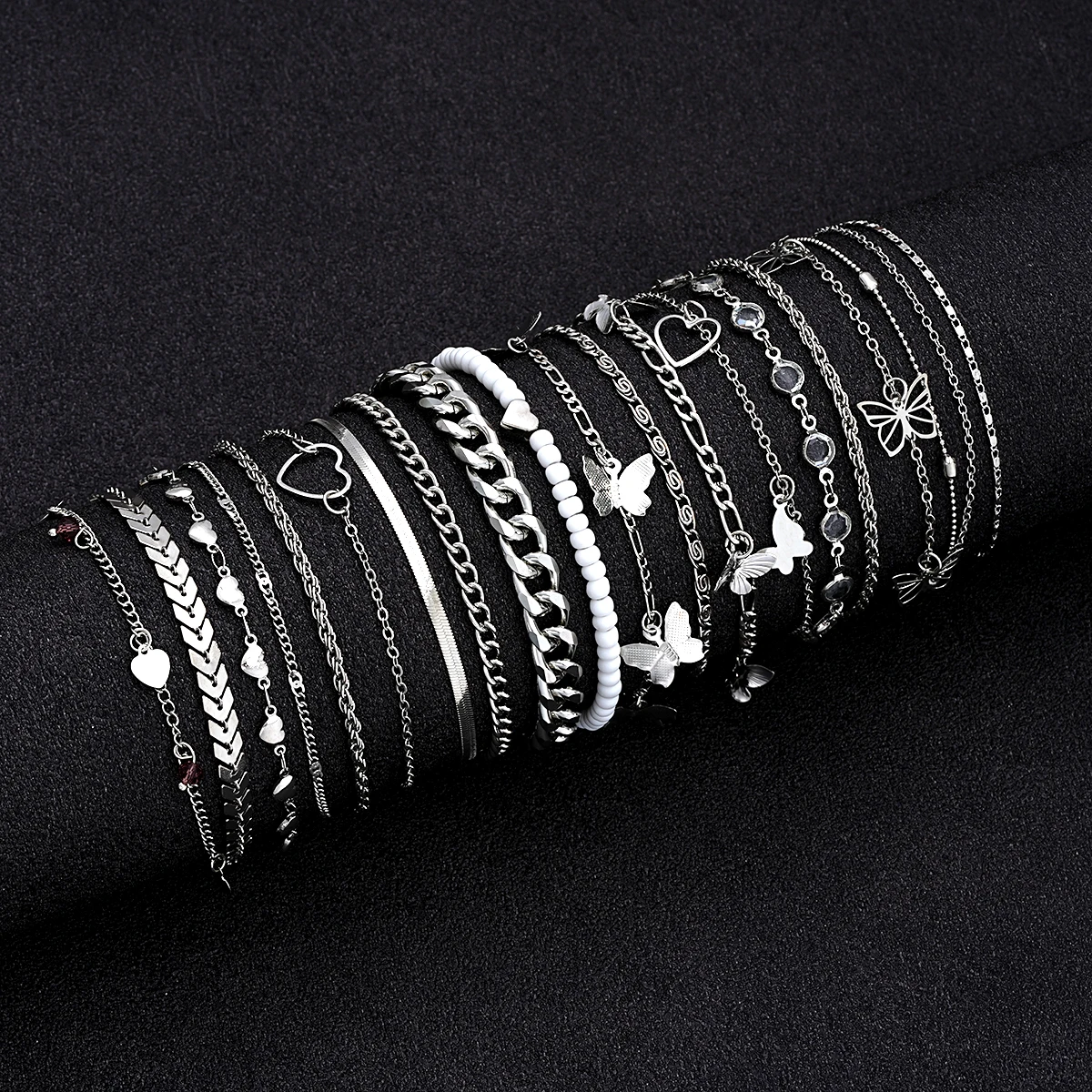 20 Pcs/Set Fashion Metal Butterfly Heart Pendant Anklets Set Bohemia Vintage Pearl Foot Bracelet Beach Woman Jewelry Gifts 2024
