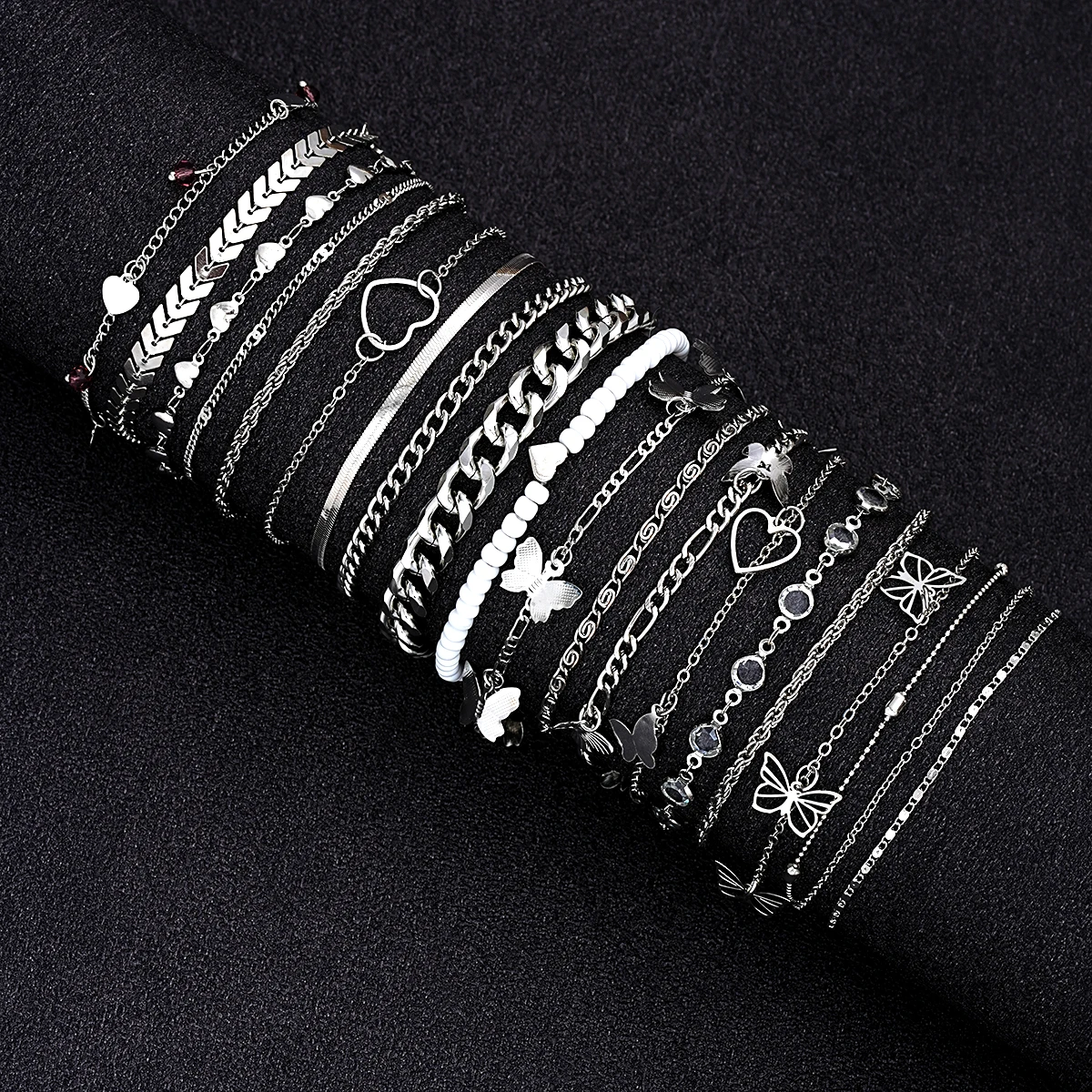 20 Pcs/Set Fashion Metal Butterfly Heart Pendant Anklets Set Bohemia Vintage Pearl Foot Bracelet Beach Woman Jewelry Gifts 2024