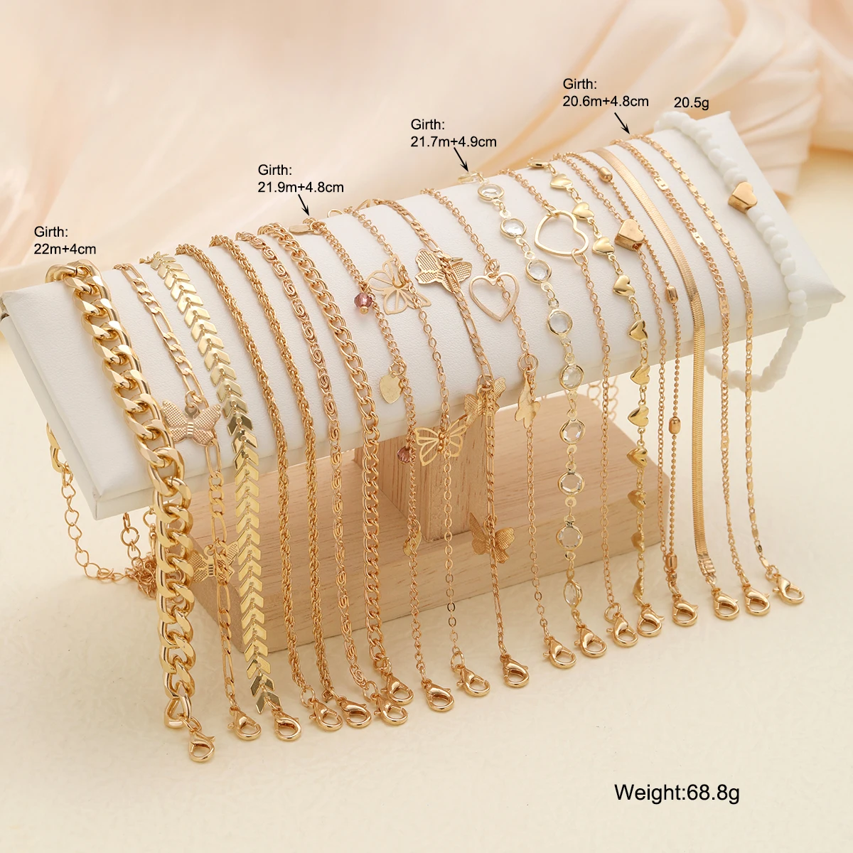 20 Pcs/Set Fashion Metal Butterfly Heart Pendant Anklets Set Bohemia Vintage Pearl Foot Bracelet Beach Woman Jewelry Gifts 2024