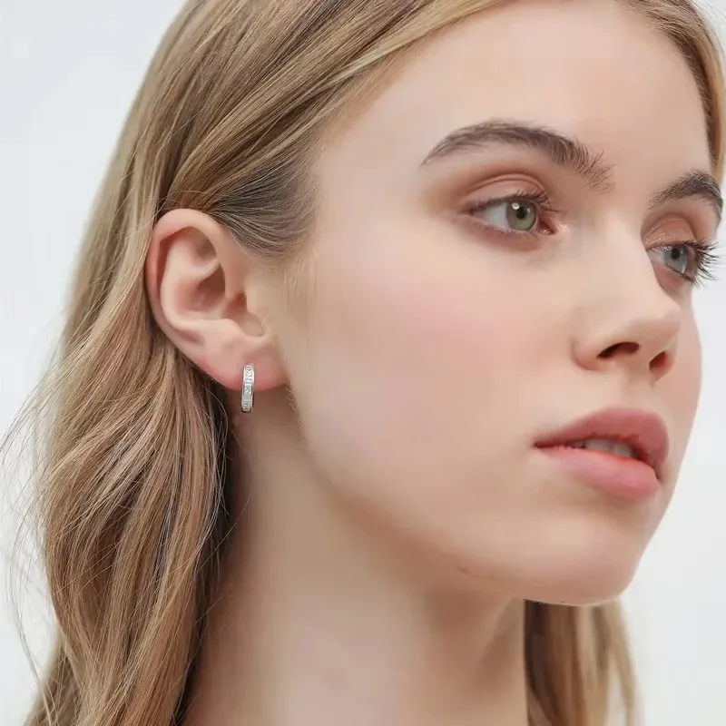 New 925 Sterling Silver Shining Zircon Earrings Women's Circle Round Earrings Fashionable Elegant Jewelry Birthday Party Gifts