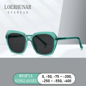 LOERHUNAR 2025 New Fashion Transparent Green Myopia Sunglasses for Woman Large frame TR90 Personality Brand Design Sun Glasses