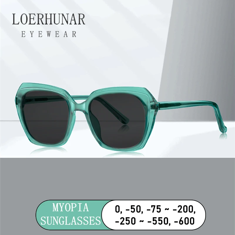 LOERHUNAR 2025 New Fashion Transparent Green Myopia Sunglasses for Woman Large frame TR90 Personality Brand Design Sun Glasses