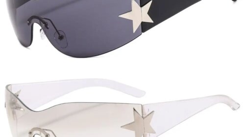 New Y2K Rimless Punk Sunglasses Goggle Women Men Luxury Brand Wrap Around Sun Glasses Five Star Eyewear Sports One Piece Shades
