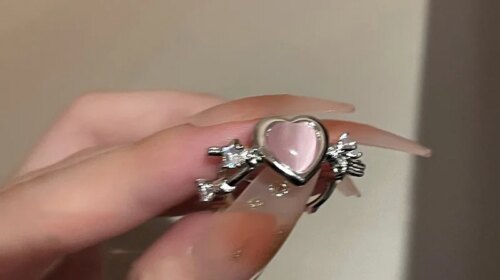 Unique Design Pink Heart Thorn Cat's Eye Stone Zircon Ring for Women, Sweet and Cool Style, Fashionable and Versatile Ring