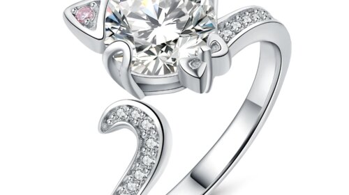 JewelryPalace New Arrival Love Cat 3ct Round Gemstone 925 Sterling Silver Open Adjustable Ring for Woman Girl Fashion Cute Ring