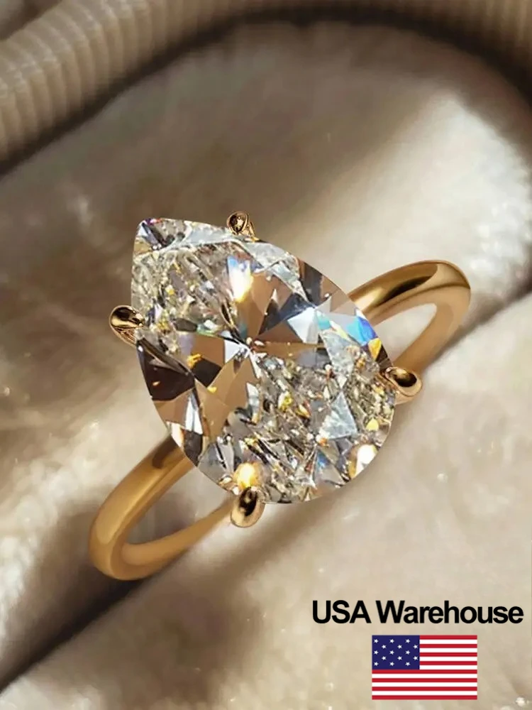 925 Sterling Silver 1-4 CT Simple Sparkling Pear Shape Zircon Ring For Women Engagement Wedding Luxury High Quality Fine Jewelry