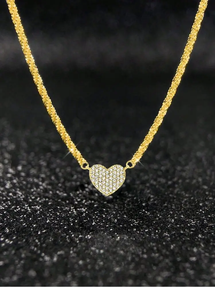 925 Sterling Silver Fashion Full Zircon Love Heart Necklace For Women Engagement Wedding Luxury High Quality Fine Jewelry