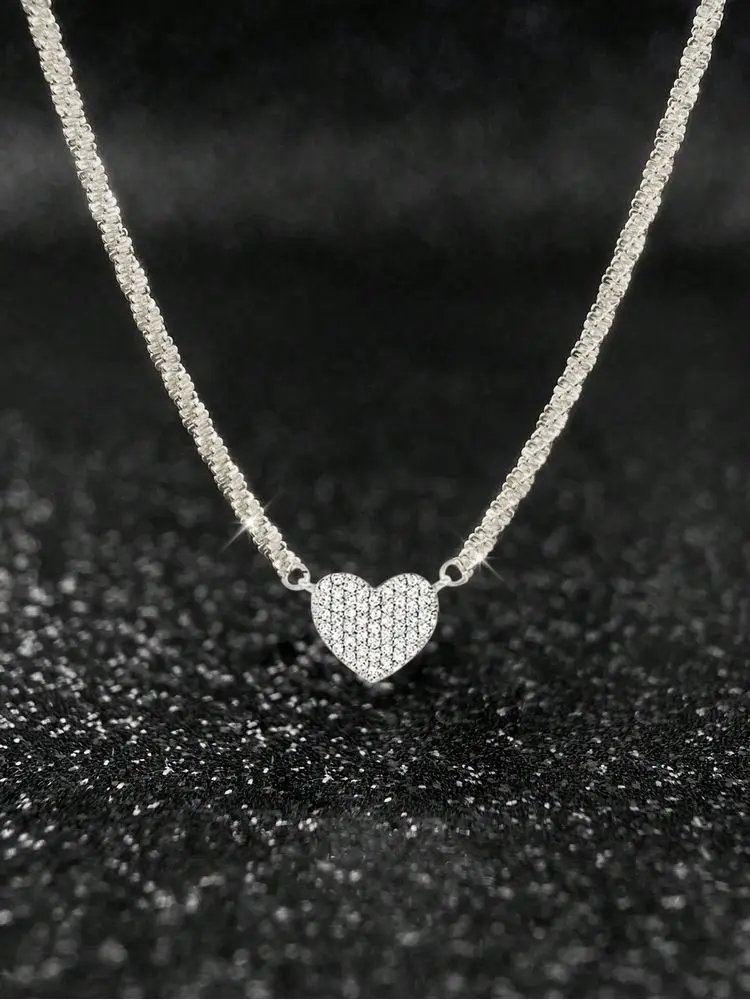 925 Sterling Silver Fashion Full Zircon Love Heart Necklace For Women Engagement Wedding Luxury High Quality Fine Jewelry