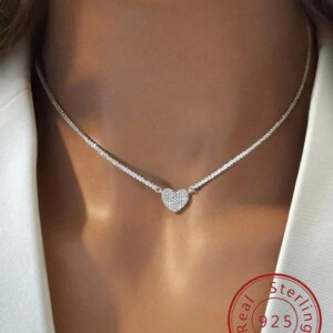 925 Sterling Silver Fashion Full Zircon Love Heart Necklace For Women Engagement Wedding Luxury High Quality Fine Jewelry