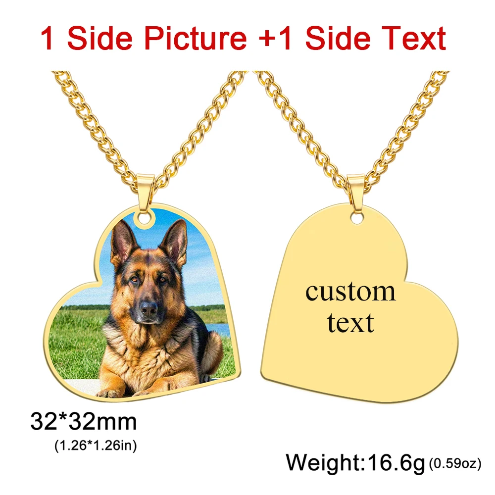 Custom Photo Necklace Personalized Heart Pendant Necklaces Picture Text Logo Birthday Jewelry Valentine's Day Gift for Men Woman
