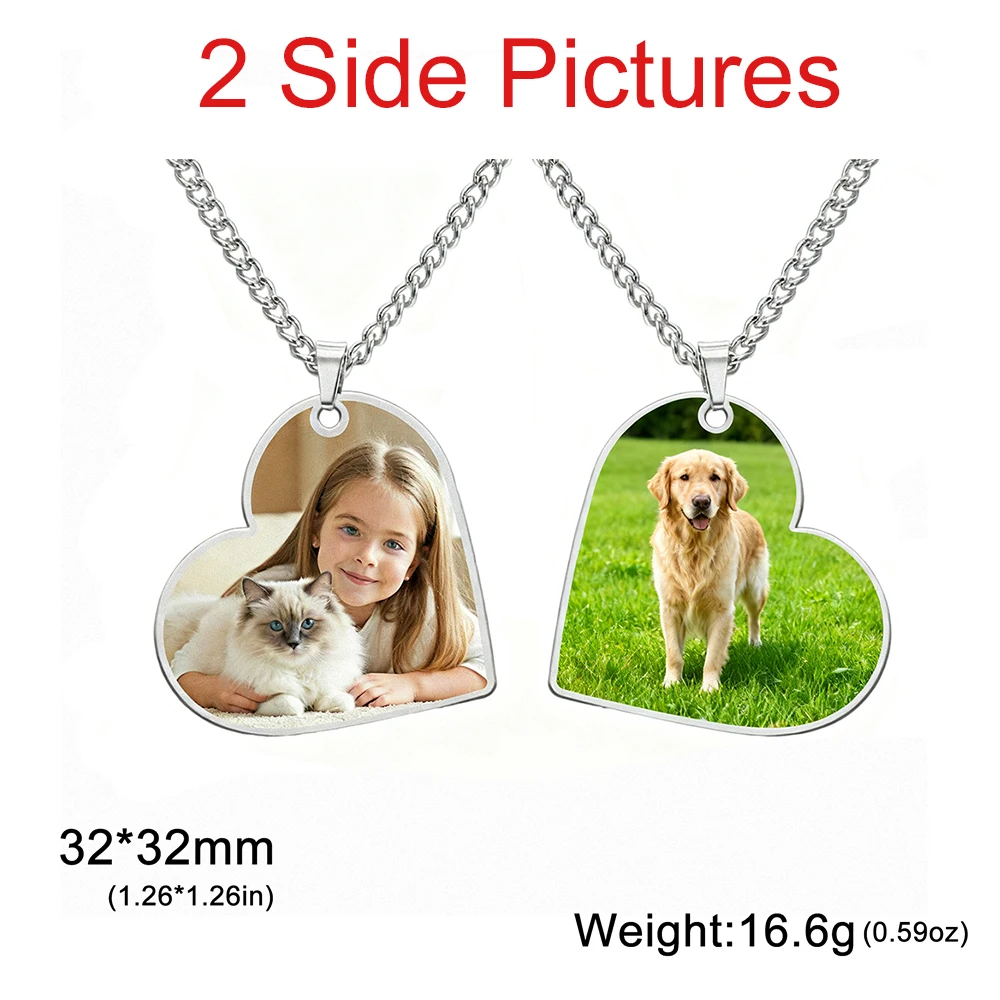 Custom Photo Necklace Personalized Heart Pendant Necklaces Picture Text Logo Birthday Jewelry Valentine's Day Gift for Men Woman