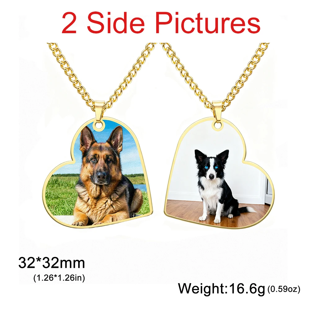 Custom Photo Necklace Personalized Heart Pendant Necklaces Picture Text Logo Birthday Jewelry Valentine's Day Gift for Men Woman