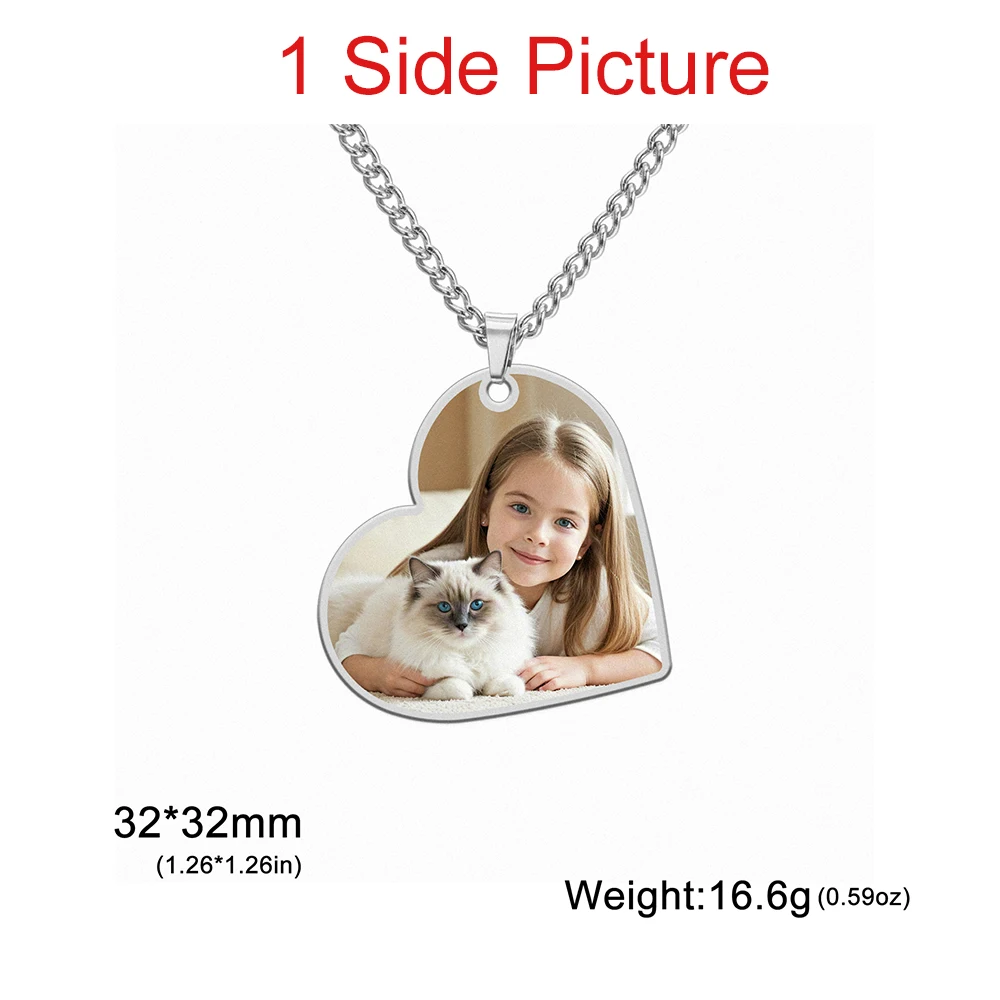 Custom Photo Necklace Personalized Heart Pendant Necklaces Picture Text Logo Birthday Jewelry Valentine's Day Gift for Men Woman