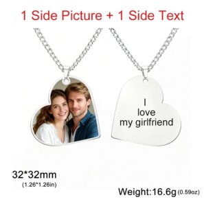 Custom Photo Necklace Personalized Heart Pendant Necklaces Picture Text Logo Birthday Jewelry Valentine's Day Gift for Men Woman