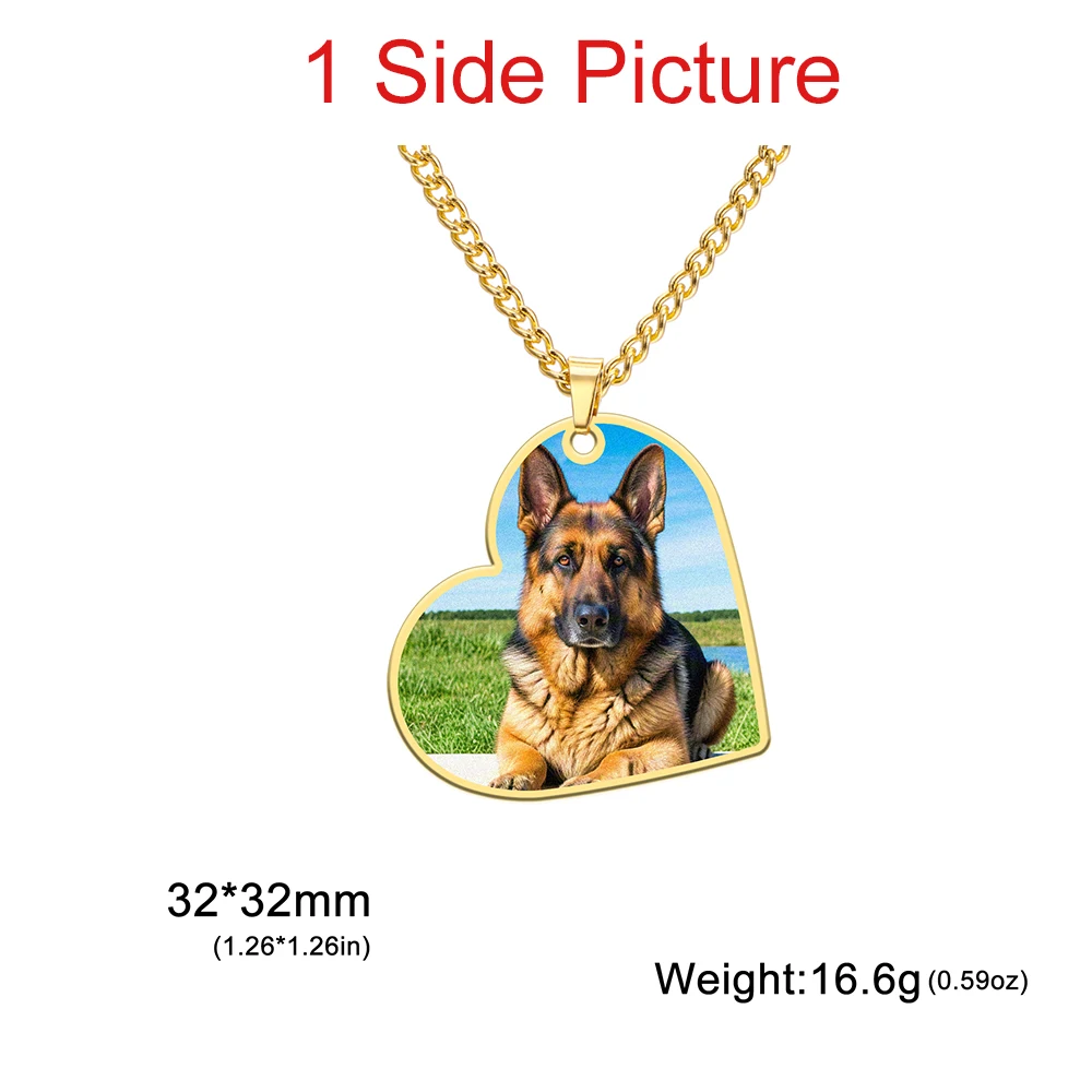 Custom Photo Necklace Personalized Heart Pendant Necklaces Picture Text Logo Birthday Jewelry Valentine's Day Gift for Men Woman