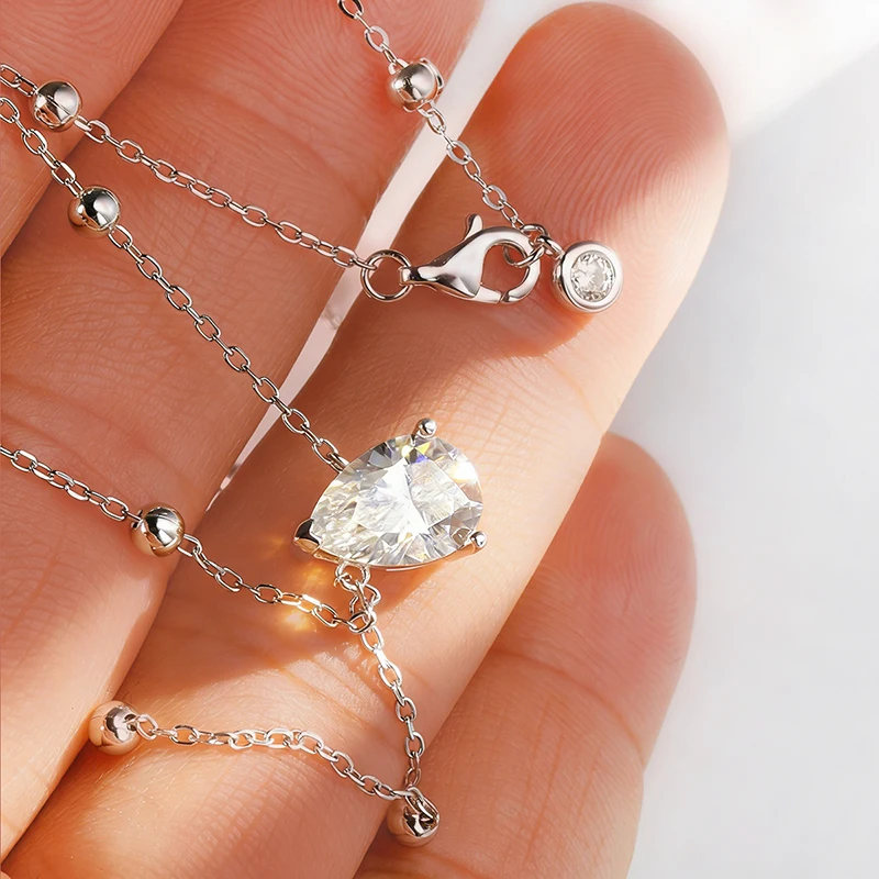 KNOBSPIN 1/2/3CT Pear Cut Moissanite Pendant Necklaces For Woman S925 Silver Y-Style GRA Ceritfited Solitaire Diamond Neck Chain
