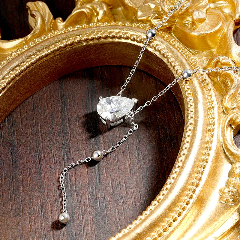 KNOBSPIN 1/2/3CT Pear Cut Moissanite Pendant Necklaces For Woman S925 Silver Y-Style GRA Ceritfited Solitaire Diamond Neck Chain