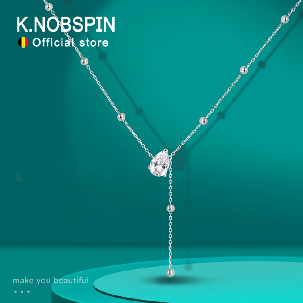 KNOBSPIN 1/2/3CT Pear Cut Moissanite Pendant Necklaces For Woman S925 Silver Y-Style GRA Ceritfited Solitaire Diamond Neck Chain