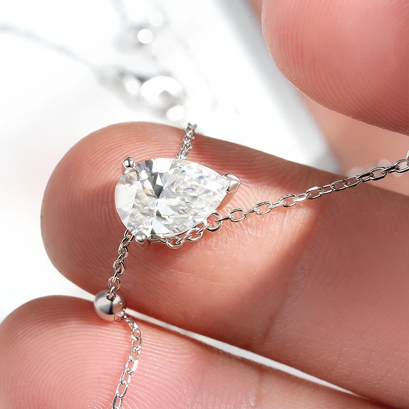 KNOBSPIN 1/2/3CT Pear Cut Moissanite Pendant Necklaces For Woman S925 Silver Y-Style GRA Ceritfited Solitaire Diamond Neck Chain