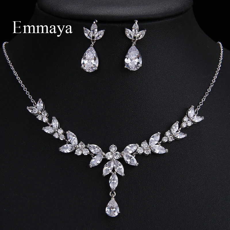 Emmaya Exquisite Jewelry Sets For Women Wedding Party Accessories Cubic Zircon Stud Earrings & Necklace Gift