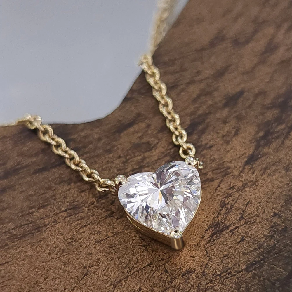 Certified 1-3Carat Heart Cut Moissanite Pendant Necklaces for Woman S925 Silver Plated 18k Gold Solitaire Lab Diamond Neckchain