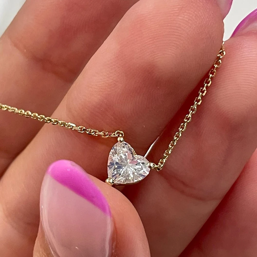 Certified 1-3Carat Heart Cut Moissanite Pendant Necklaces for Woman S925 Silver Plated 18k Gold Solitaire Lab Diamond Neckchain