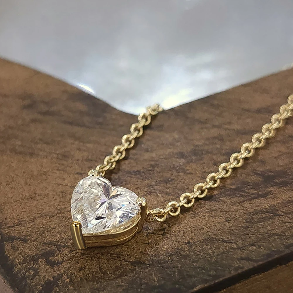 Certified 1-3Carat Heart Cut Moissanite Pendant Necklaces for Woman S925 Silver Plated 18k Gold Solitaire Lab Diamond Neckchain
