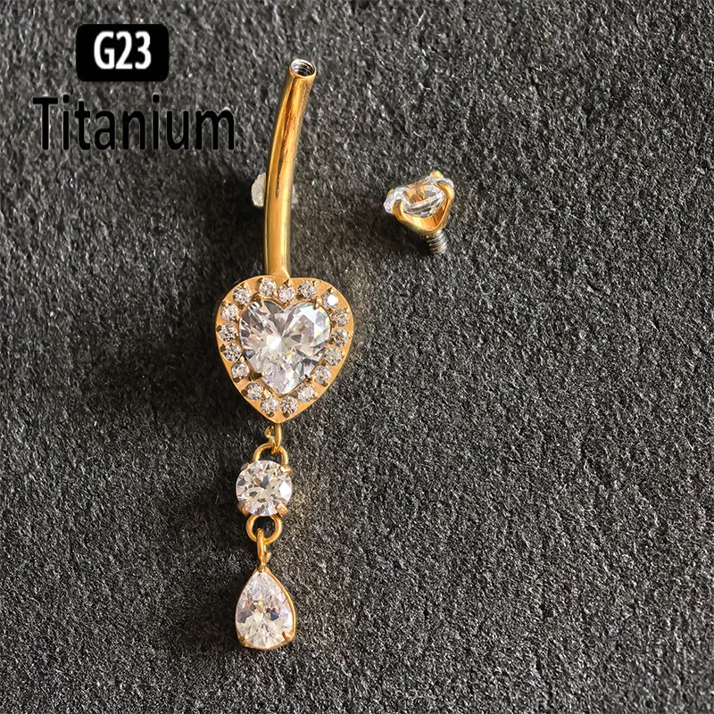 ASTM F136 G23 Titanium Crystal Sexy Belly Navel Piercing Heart Belly Button Rings Rhinestone Navel Rings Belly Jewelry For Women