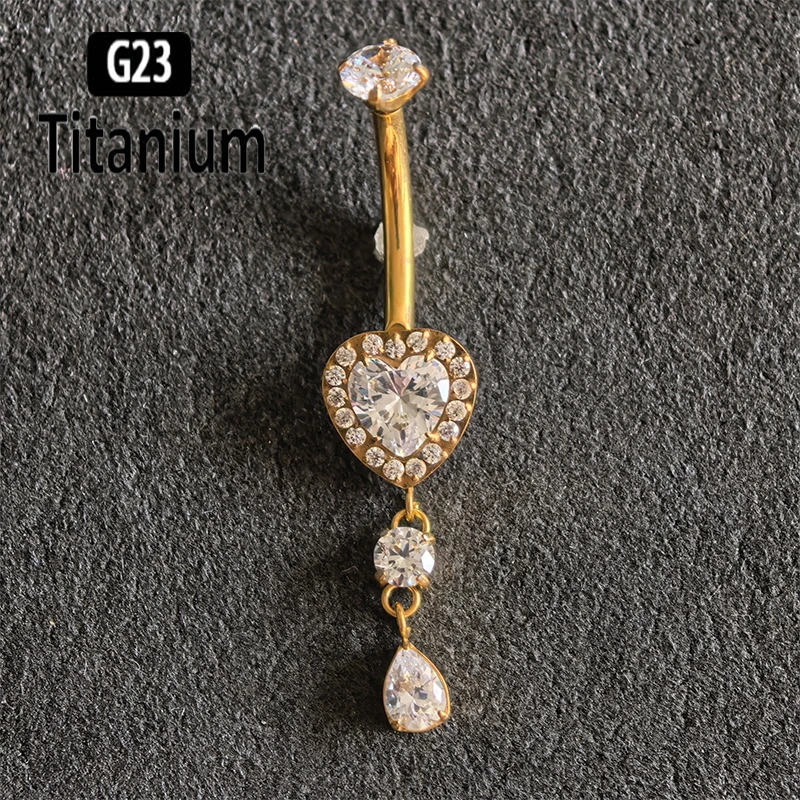 ASTM F136 G23 Titanium Crystal Sexy Belly Navel Piercing Heart Belly Button Rings Rhinestone Navel Rings Belly Jewelry For Women