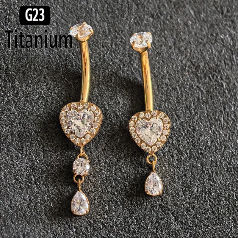 ASTM F136 G23 Titanium Crystal Sexy Belly Navel Piercing Heart Belly Button Rings Rhinestone Navel Rings Belly Jewelry For Women
