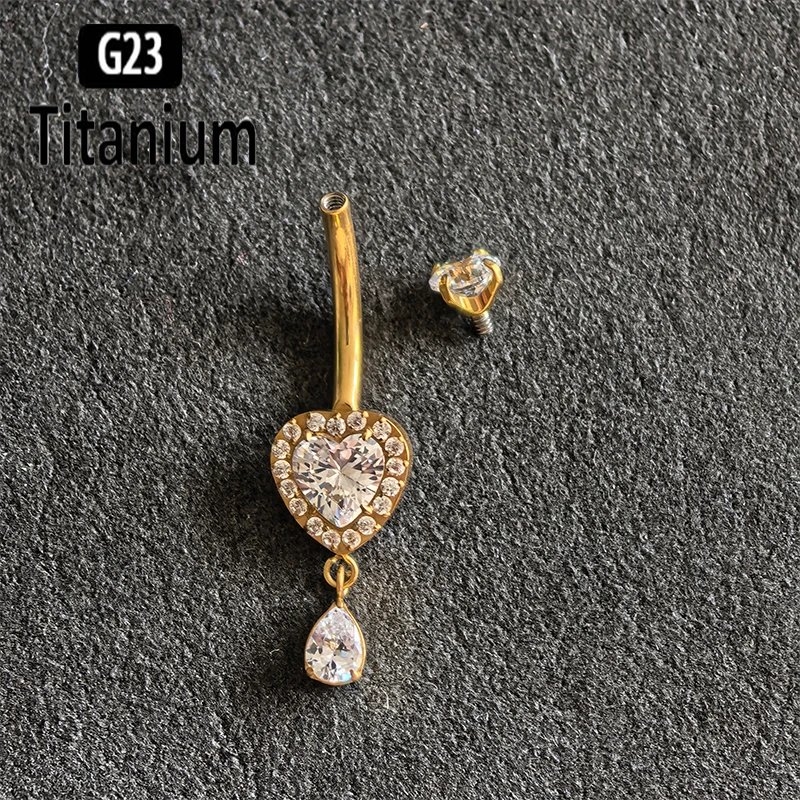 ASTM F136 G23 Titanium Crystal Sexy Belly Navel Piercing Heart Belly Button Rings Rhinestone Navel Rings Belly Jewelry For Women