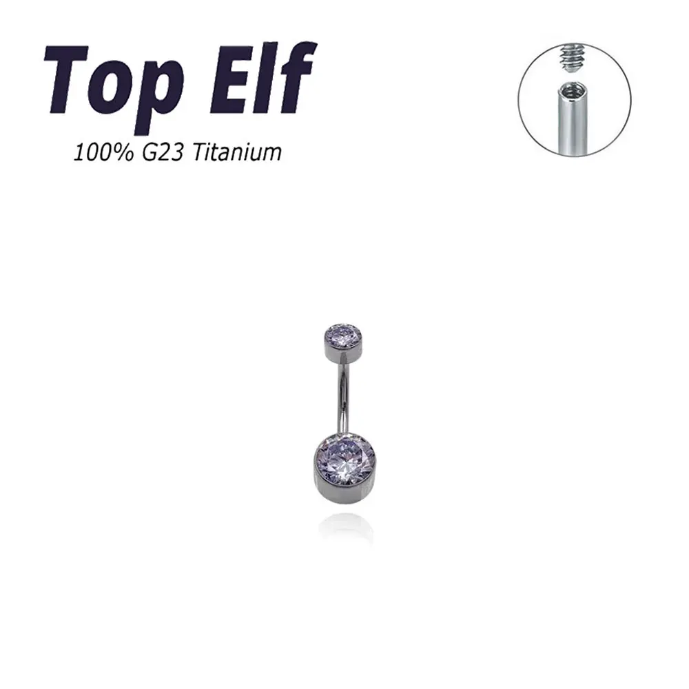ASTM F136 Navel Ring PIERC Titanium Body Jewelry 14G CZ Top And Pear Belly Piercing Belly Button Ring Threaded