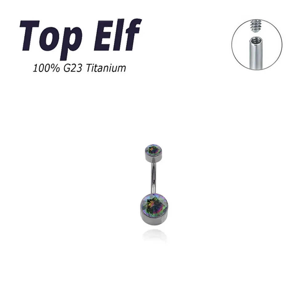 ASTM F136 Navel Ring PIERC Titanium Body Jewelry 14G CZ Top And Pear Belly Piercing Belly Button Ring Threaded