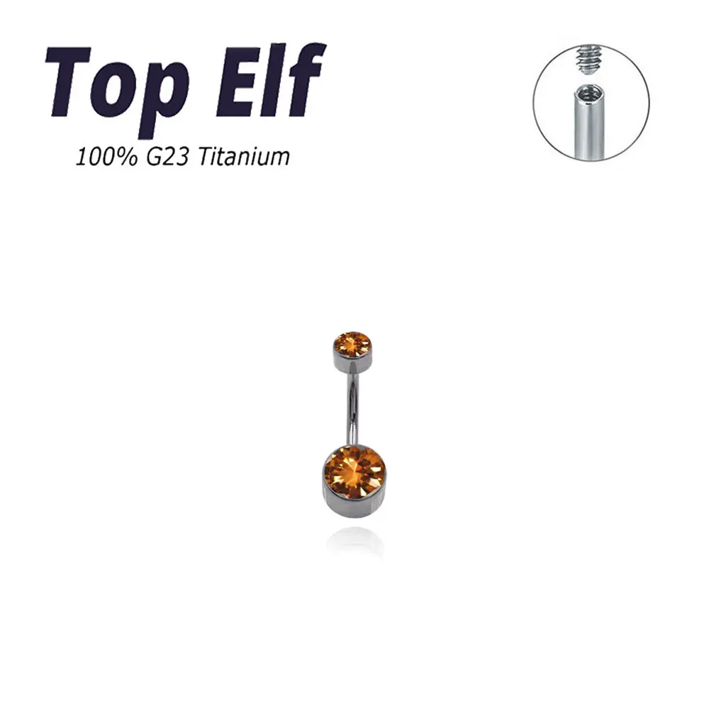 ASTM F136 Navel Ring PIERC Titanium Body Jewelry 14G CZ Top And Pear Belly Piercing Belly Button Ring Threaded